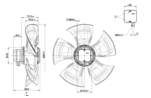 Осевой вентилятор ebmpapst A4D500AM0302