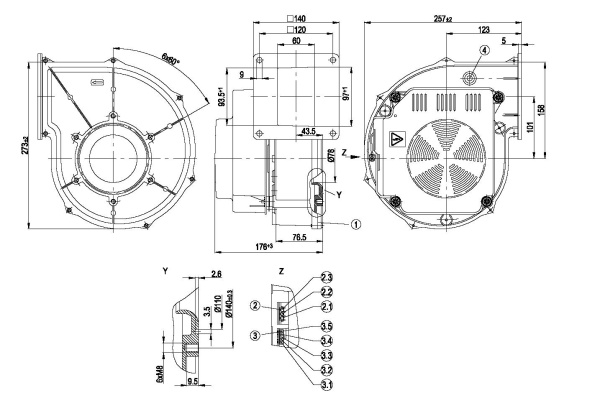 Центробежный вентилятор ebmpapst G1G170AB3101~(315/0,32 кВт) 5650 об/мин