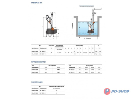 Насос фекальный Pedrollo BCm 15/50 кабель 10м + штуцер прямой RP 2 в подарок!