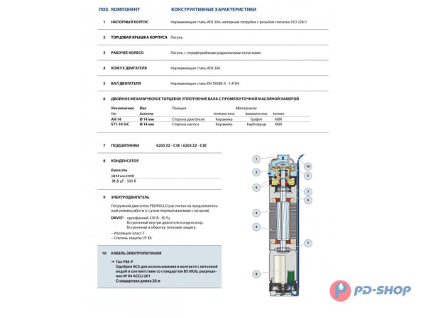 Насос скважинный Pedrollo DAVIS-20м