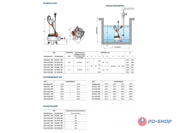 Насос фекальный Pedrollo VX 15/50-MF 10м кабеля