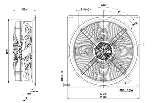 Осевой вентилятор ebmpapst W3G800GU2501