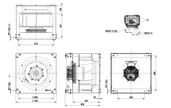 Центробежный вентилятор ebmpapst K3G630AR0201~(6750/6,75кВт) 1500 об/мин